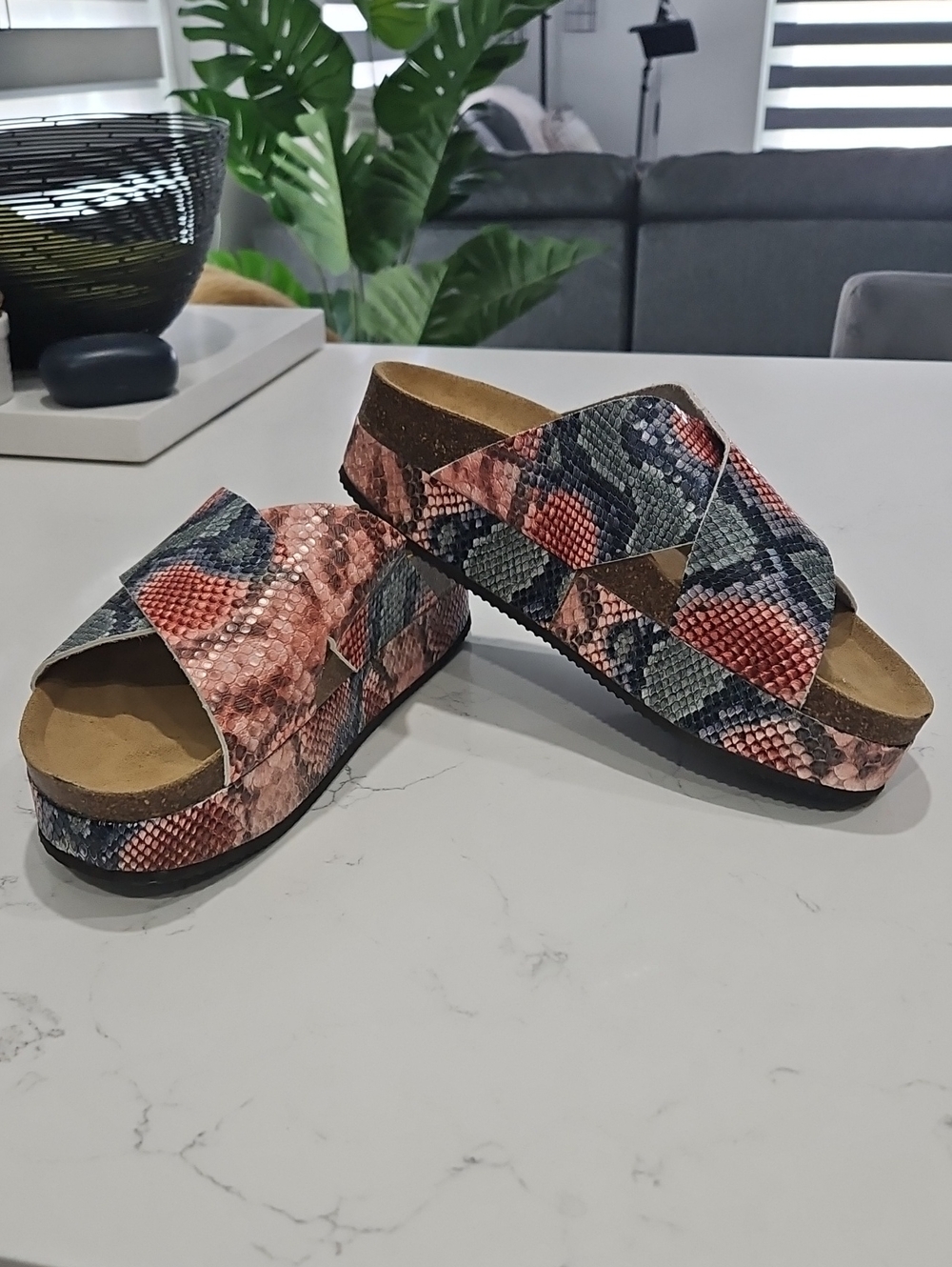 Women’s Free People Pink Snake-Print Slide Sandals